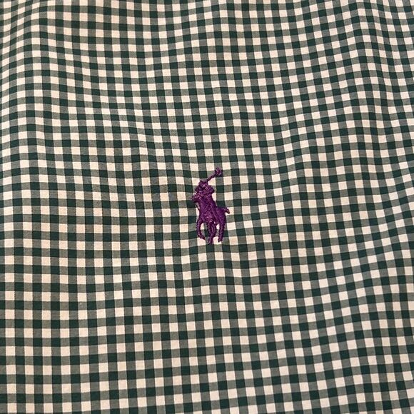 Ralph Lauren Button Down Shirt. Large. Green Gingham. Long Sleeve. Logo. Cotton - Picture 3 of 12